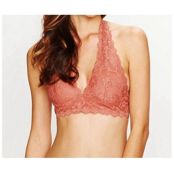 Free People Intimately FP Galloon Lace Halter Bralette Dusty Rose Pink S - Picture 1 of 5